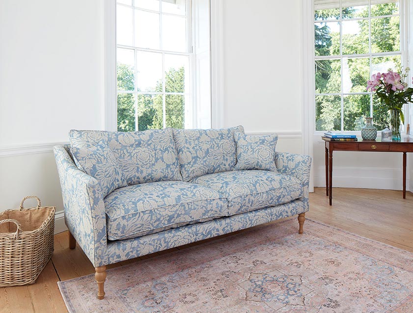 Brunel 3 seater sofa in Spill Resistant V&A Flowering Kale Morning Blue